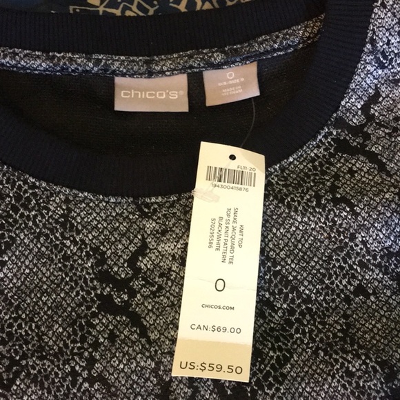 CHICO’S Snake-Print Jacquard Gray Black Tee Top $59.50 NWT 0 - Picture 5 of 10